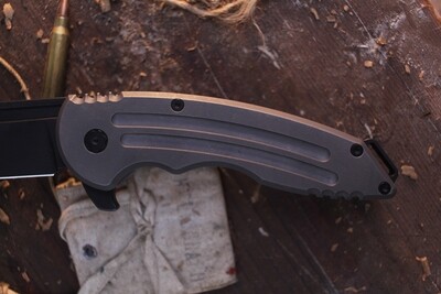 Jake Hoback Knives Husky 3.8" Framelock Flipper / Stonewashed Titanium /  Blackwashed Nitro V ( Pre Owned )
