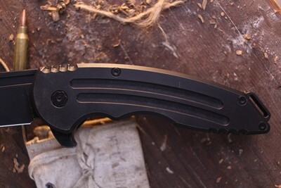 Jake Hoback Knives Husky 3.8" Framelock Flipper / Black Titanium /  Blackwashed Nitro V ( Pre Owned )