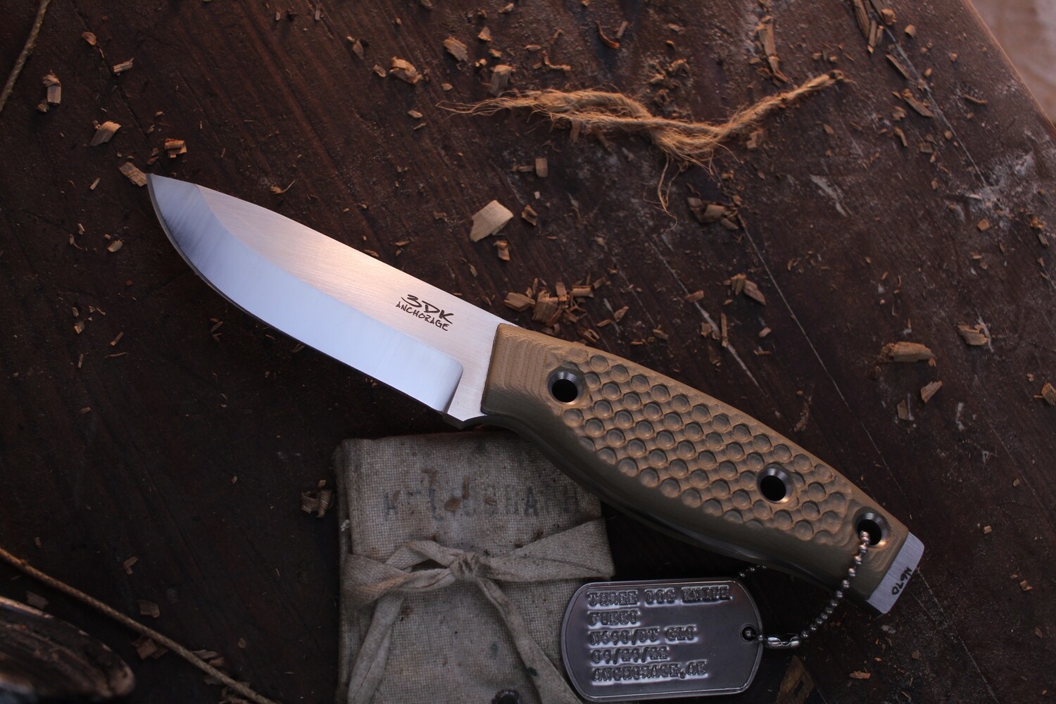 3DK Fuukko 3.75&quot; Fixed Scandi, N690 Blade / DTA Textured Desert Tan G-10
