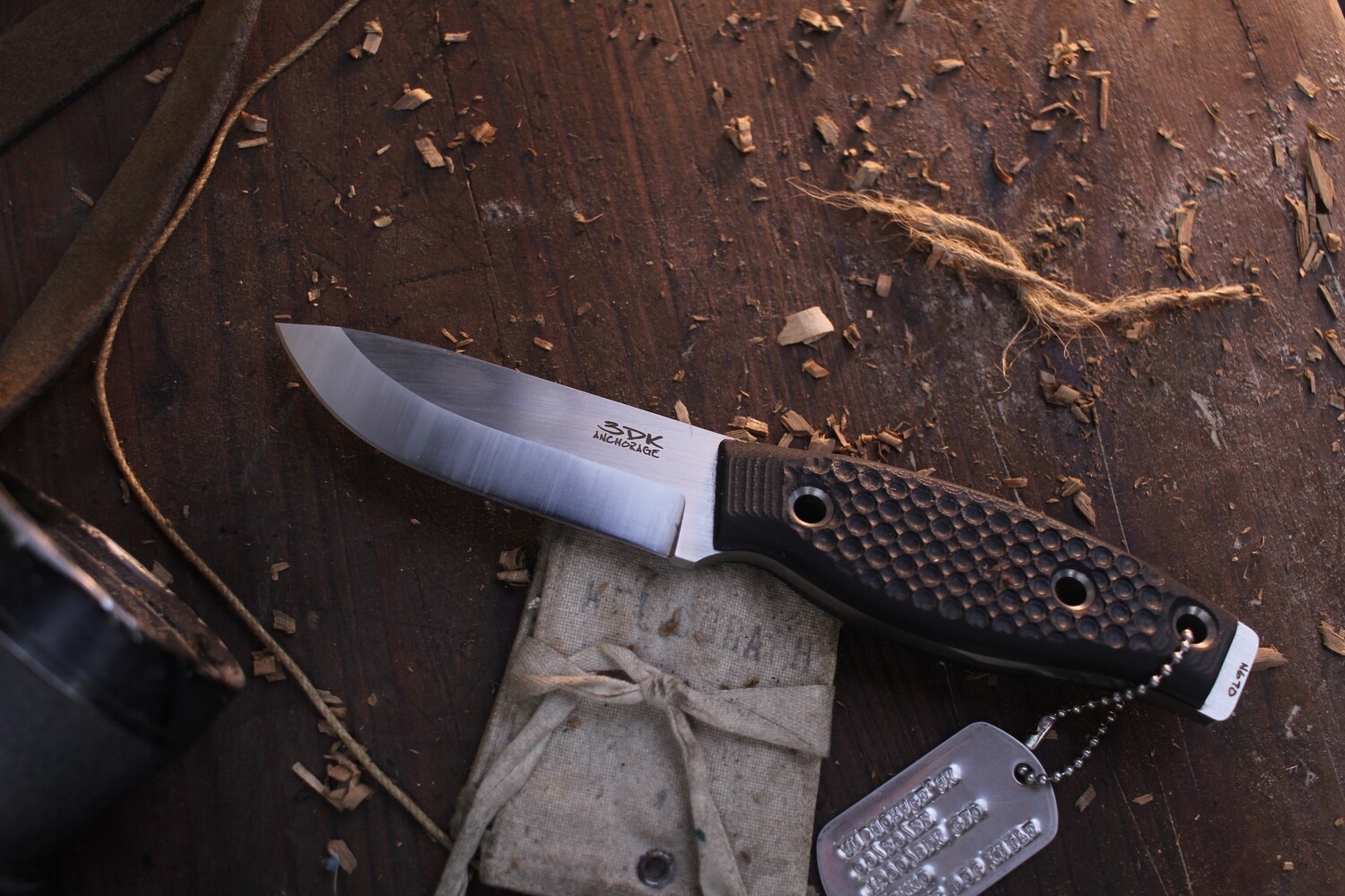 3DK Fuukko 3.75&quot; Fixed Scandi, N690 Blade / DTA Textured Black G-10