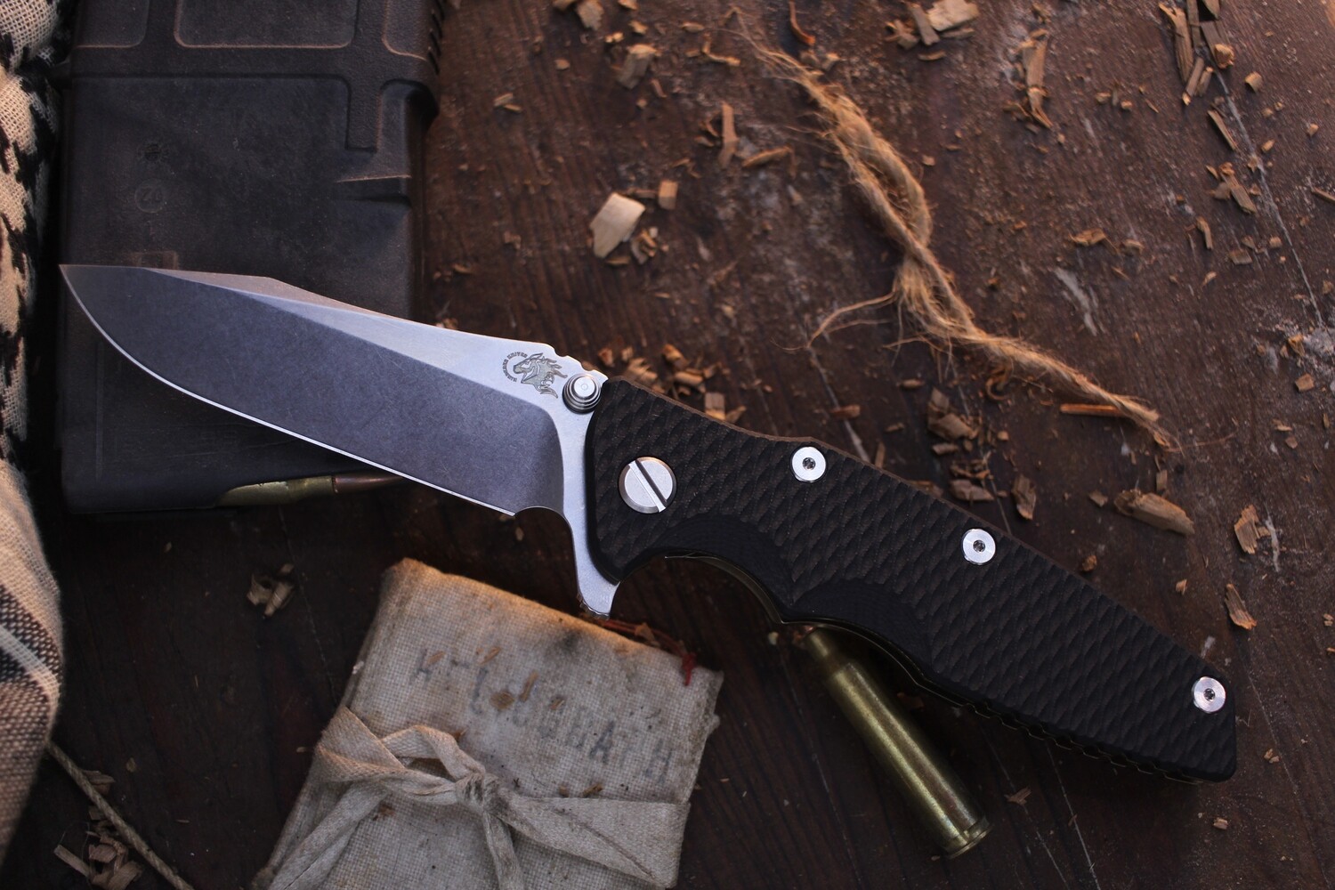 Hinderer Eklipse 3.5&quot; Spearpoint Framelock Flipper / Black G-10 &amp; Bronzed Titanium / Stonewashed S45VN