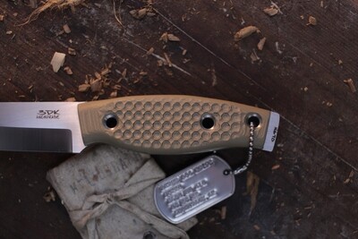 3DK Fuukko 3.75" Fixed Scandi, N690 Blade / DTA Textured Desert Tan G-10