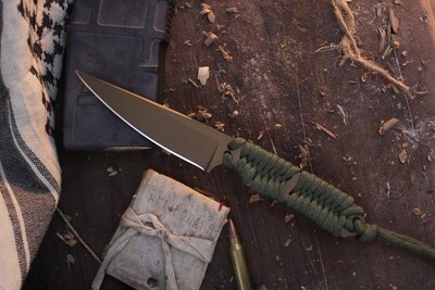 Falcon Knives Skeleton 4” Fixed Blade / OD Green Paracord / Burnt Bronze CPM-M4 ( Pre Owned )