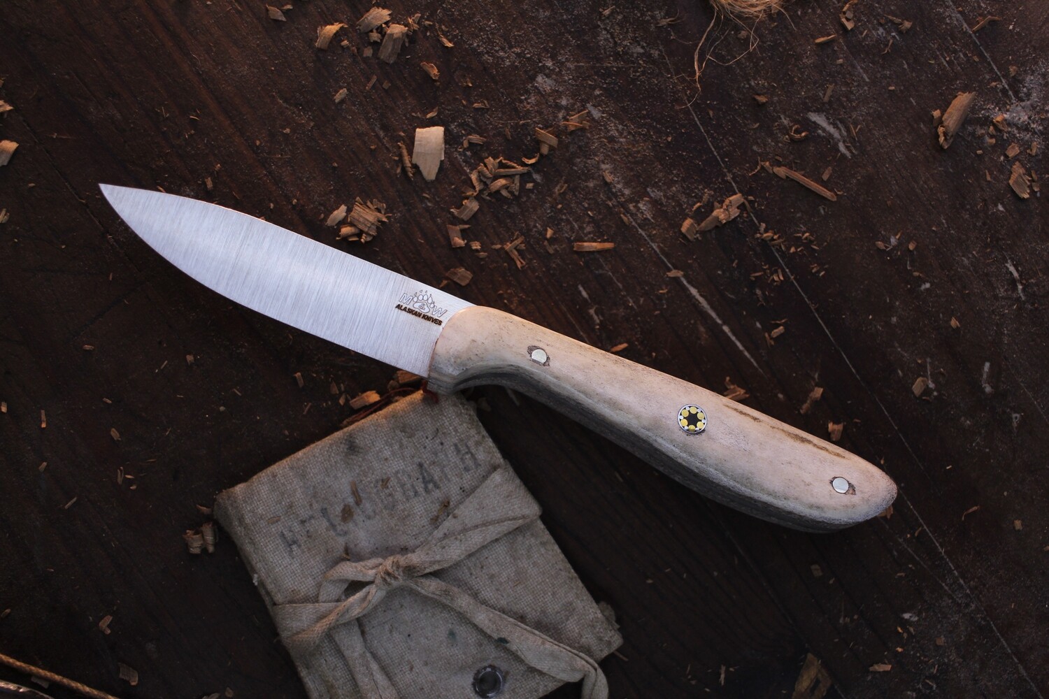 M&amp;W Alaskan Fairview Aristrocrat 3.25&quot; Personal Steak Knife / Moose / Satin Full Flat Ground AEB-L