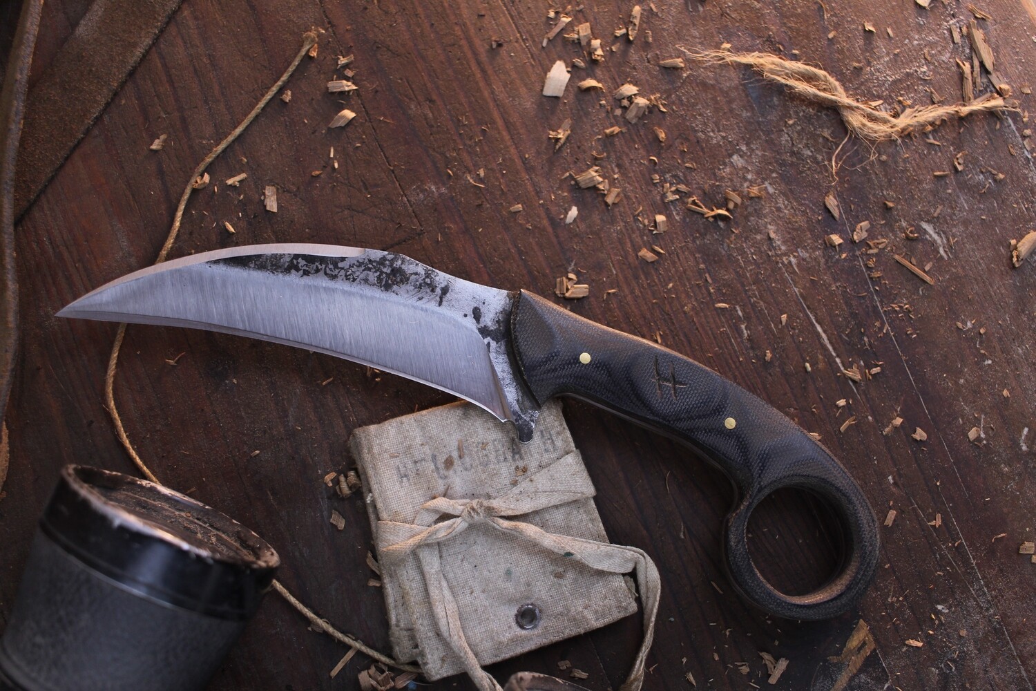 Barrett Knives Tip Of The Spear 5.25” Fixed Karambit / OD Green &amp; Black Micarta / Alaskan Forged 1095