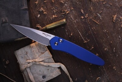 Pro-Tech Newport 3" Automatic Knife / Blue Aluminum / Satin ( Pre Owned )
