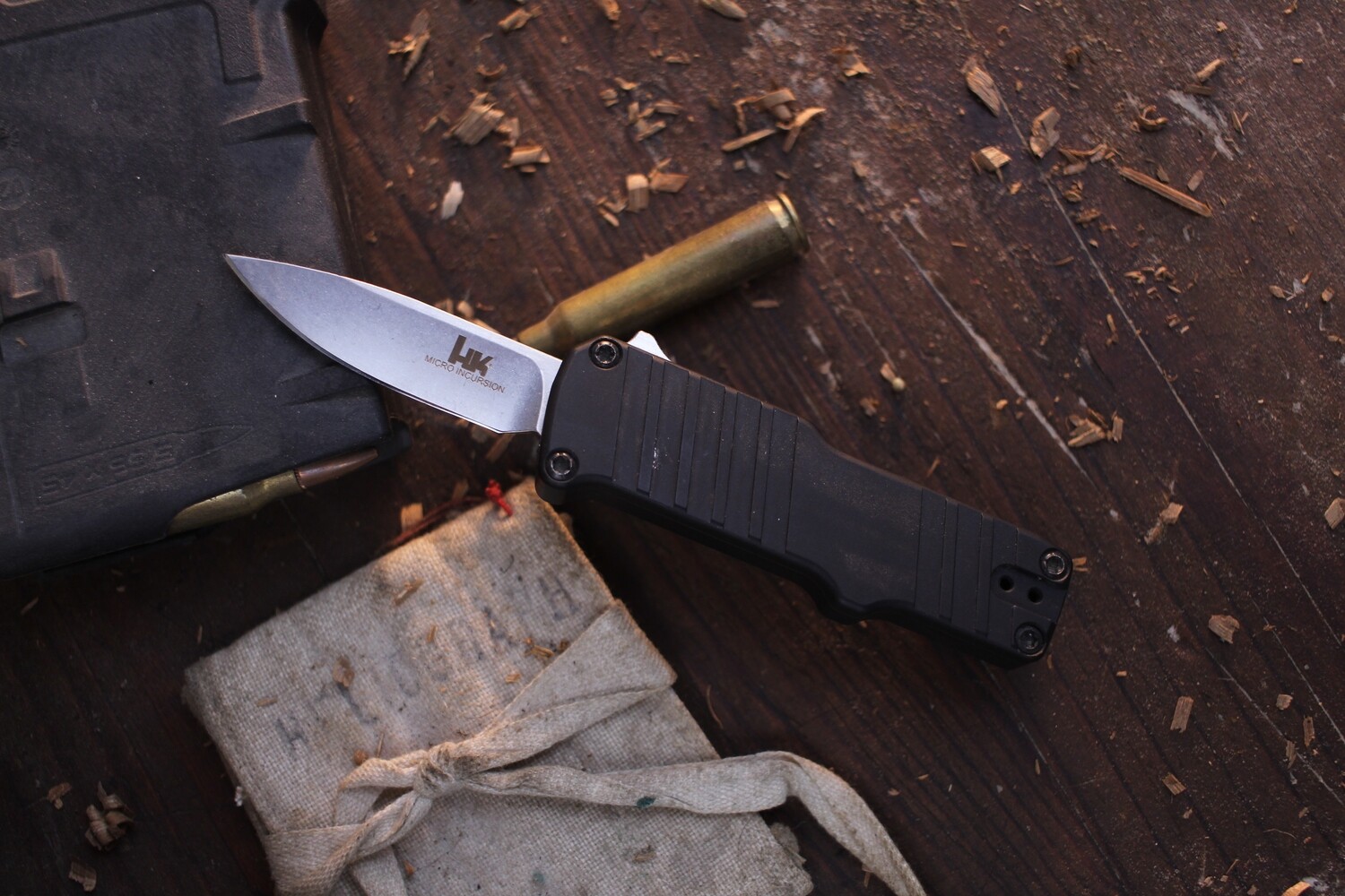 HK Micro Incursion 2&quot;  Automatic  OTF /  Tumbled Matte Black Aluminum / Stonewash 154CM ( Pre Owned )