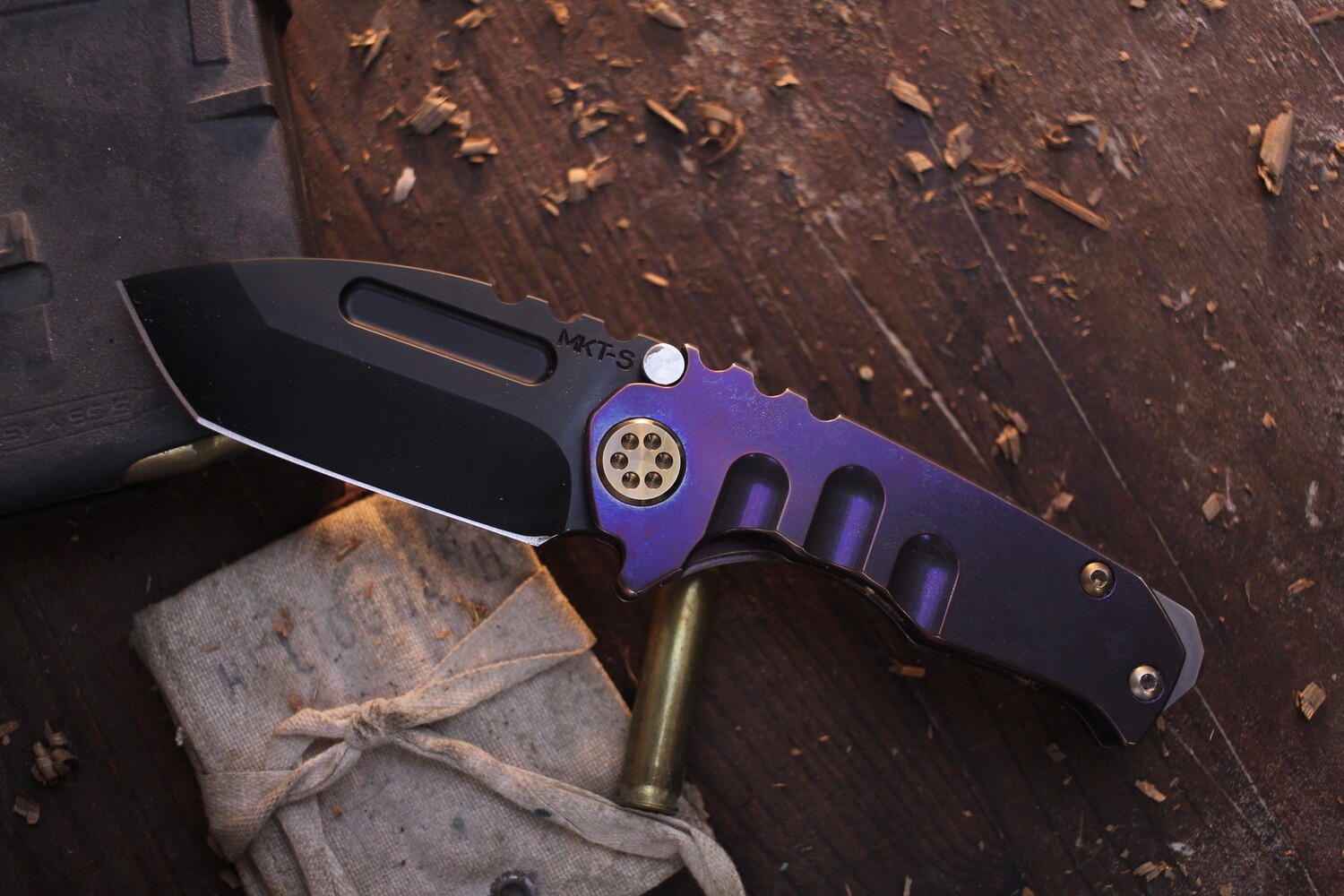Medford Knife &amp; Tool (MKT) Micro T 2.875” Framelock Folder / Violet Titanium &amp; Bronzed Hardware / Black PVD S35VN ( Pre Owned )
