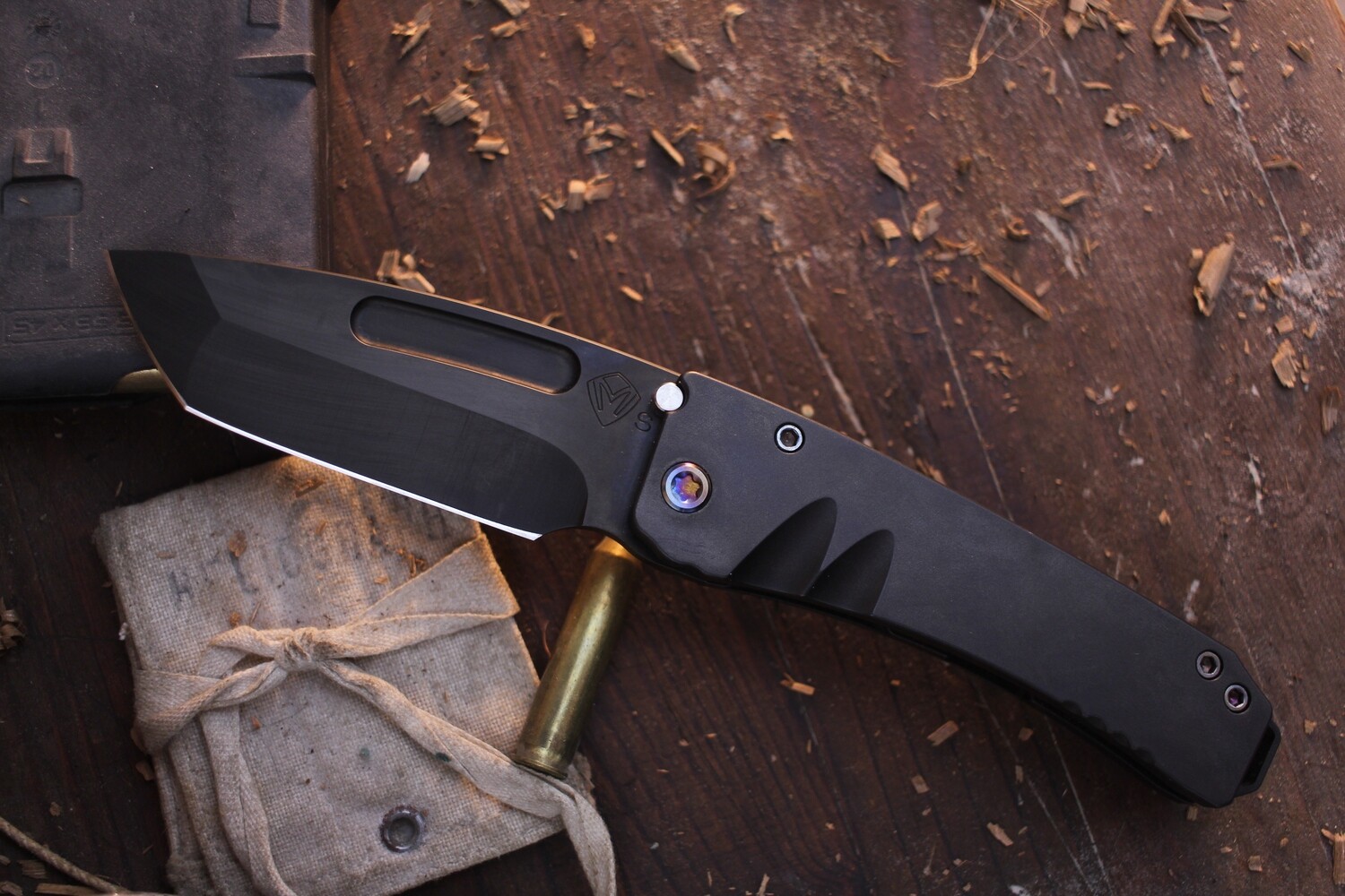 Medford Knife &amp; Tool (MKT) Midi Marauder 3.625” Framelock Folder / Black PVD Titanium / Black PVD S35VN ( Pre Owned )