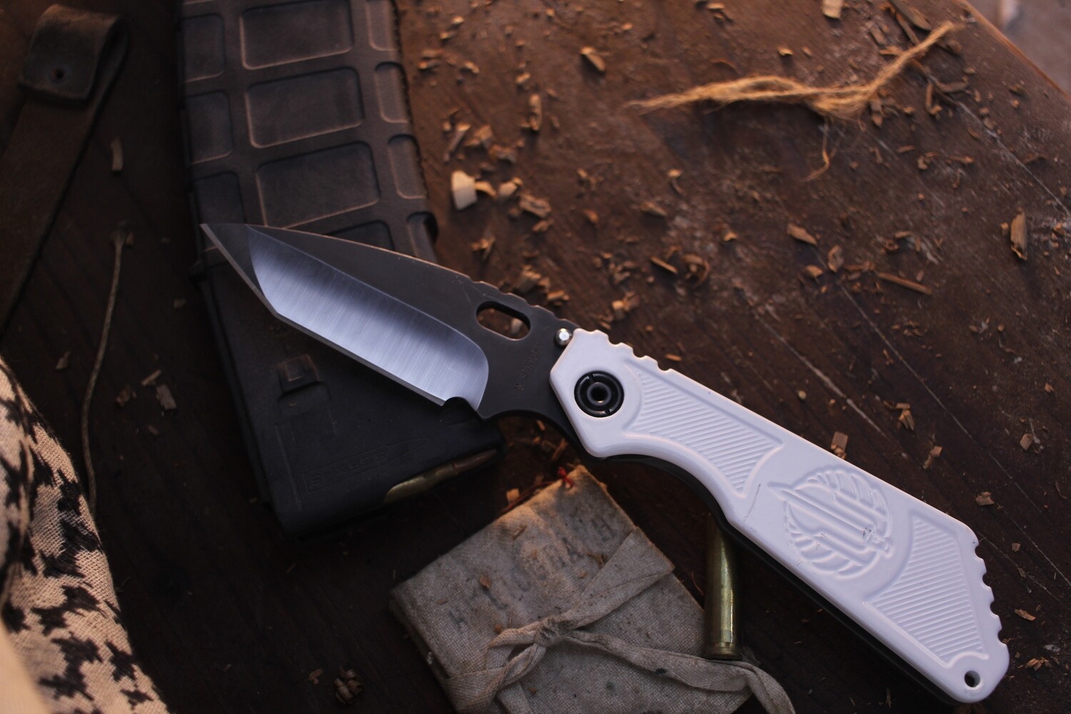 Strider Knives CCKS 2022 SMF 3.875&quot; Framelock Folder / White Logo Aluminum &amp; Flamed Ti / Two Tone Tanto CPM154 ( Pre Owned )