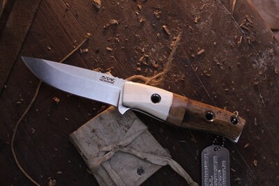 3DK MAK 4" Fixed Drop Point, M390 Blade / Stack Mammoth & Walrus Ivory With Setllar Sea Cow Handle