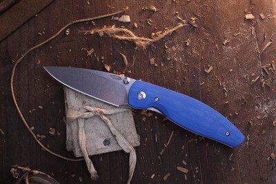Three RIvers Manufacturing Atom 3.5" Folding Knife / 3D Contoured Royal Blue G10 / Stonewashed 20CV ( Pre Owned )