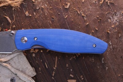 Three RIvers Manufacturing Atom 3.5" Folding Knife / 3D Contoured Royal Blue G10 / Stonewashed 20CV ( Pre Owned )