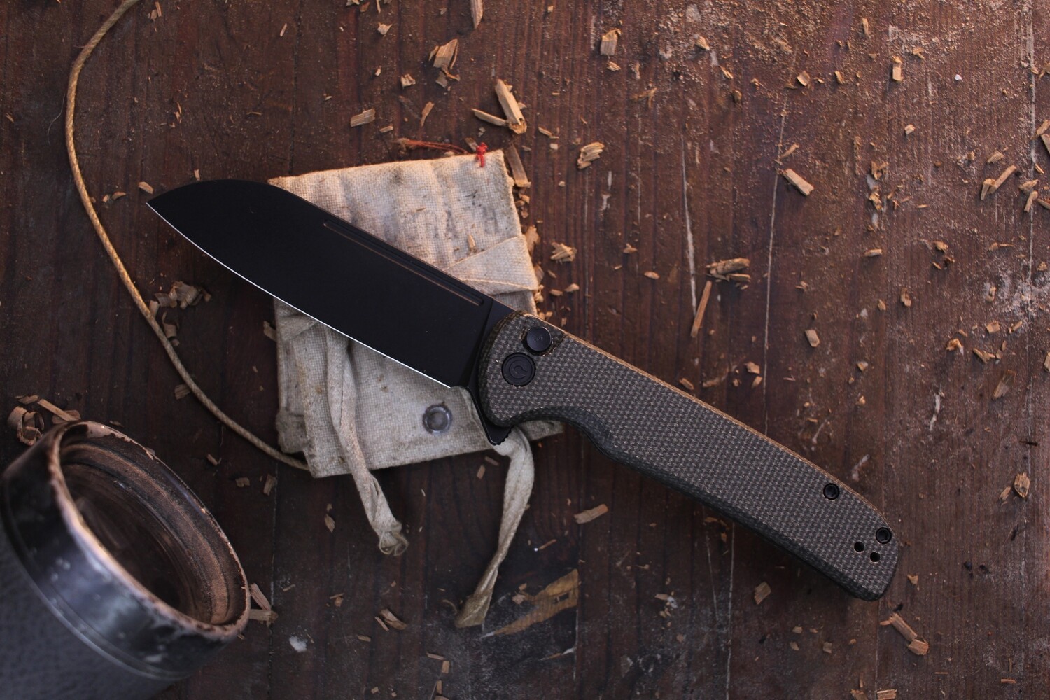 CIVIVI Chevalier 3.5&quot; Button Lock Flipper / Green Micarta / Blackwashed Sheepsfoot Sandvik 14C28N