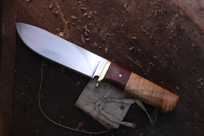 David Reed Large Woodsman  6" Fixed Blade / Cocobolo &amp; Maple With Brass Single Guard / Polished Drop Point D2