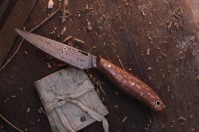 Mark Couch 3.75” Utility / Lacewood / Alaskan Forged Damascus