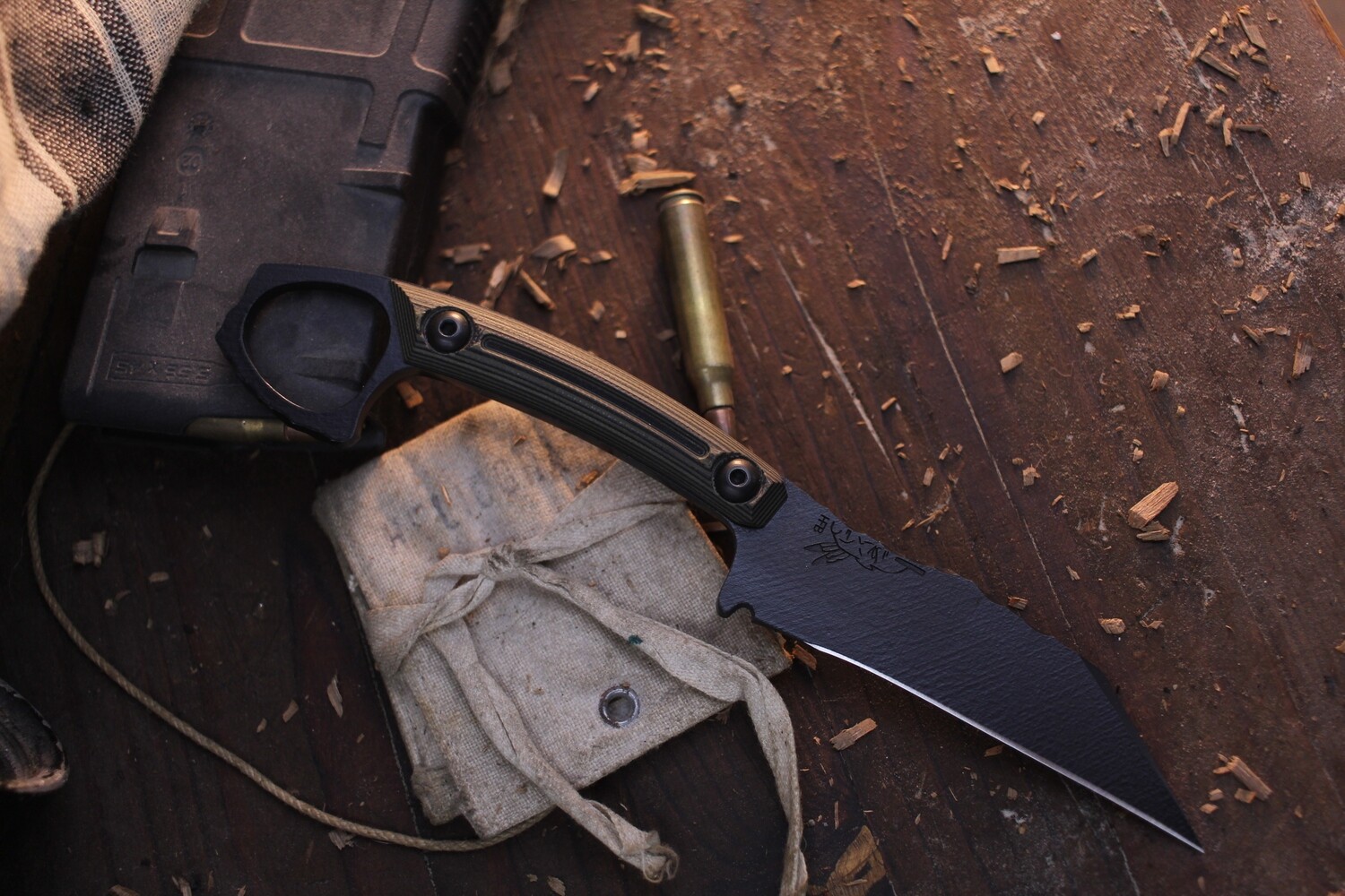 Half Face Blades SHPOS 3” Fixed Blade / OD Green &amp; Black G-10 / Black Cerakote S35VN