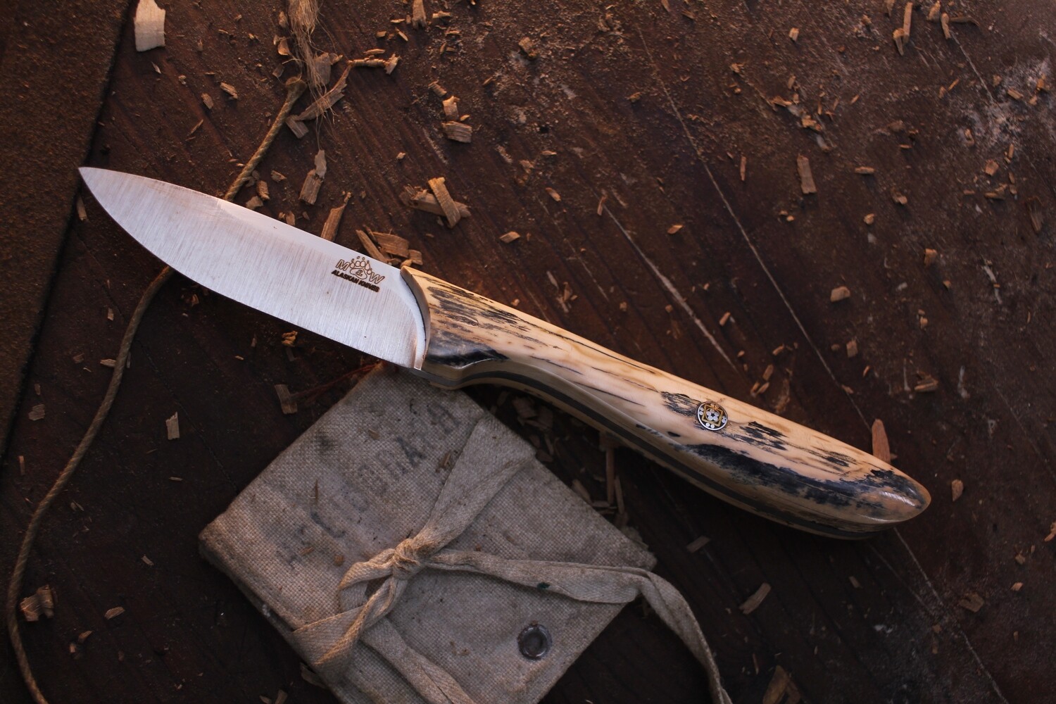 M&amp;W Alaskan Fairview Aristrocrat 3&quot; Personal Steak Knife / Mammoth Ivory / Satin Full Flat Ground AEB-L