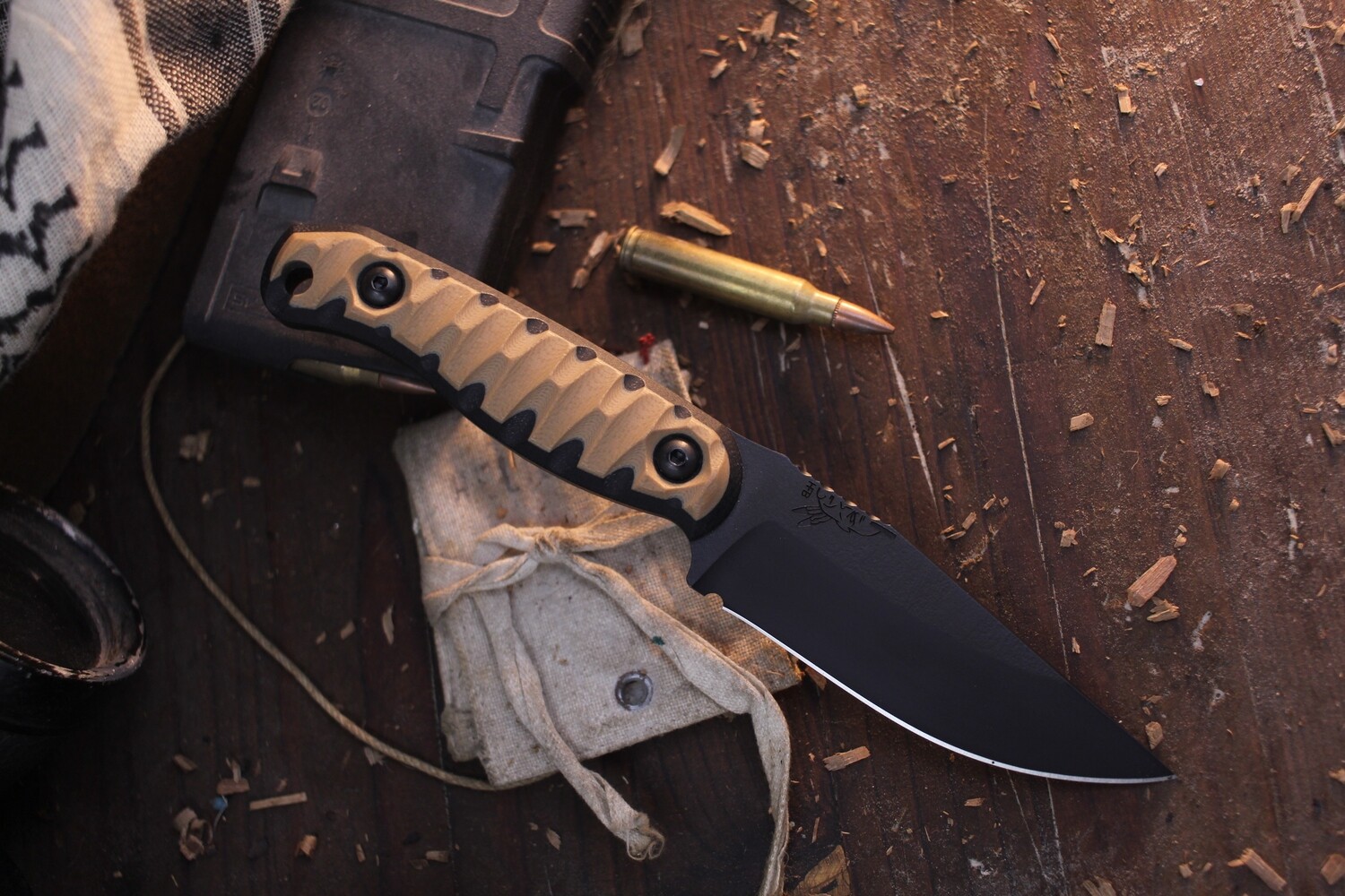 Half Face Blade Featherlight 3.35” Fixed Blade / Rocky Mountain Pattern Black &amp; Tan G-10 / Black Cerakote S35VN