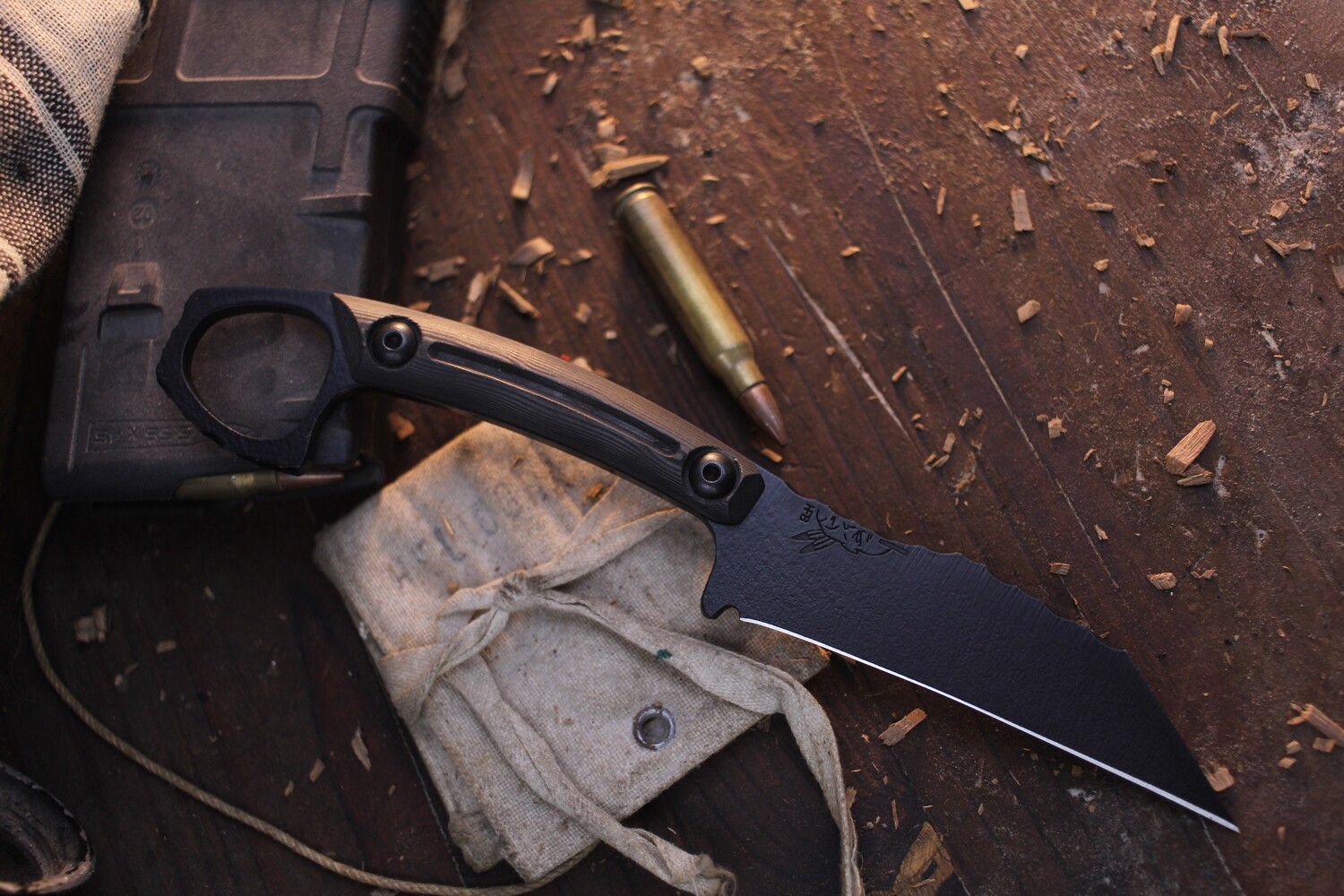 Half Face Blades SHPOS 3” Fixed Blade / Black Camo Fat Carbon / Black Cerakote S35VN