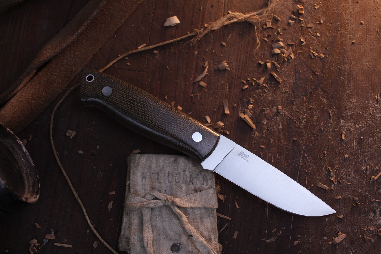 Brisa EnZO Trapper 95 3.75&quot; Fixed Blade /  Green Micarta / Trapper Sheath &amp; Satin Full Flat Ground N690co