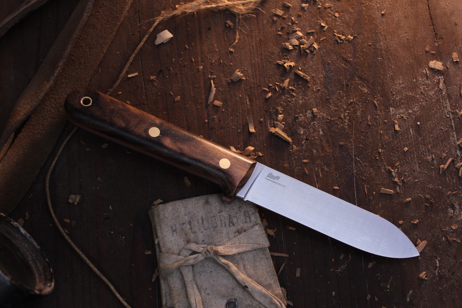 Brisa EnZO Kephart 115 4.53&quot; Fixed Blade / Walnut / Satin Full Flat Ground 80CrV2
