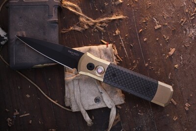 Pro-Tech Godson 3.15&quot; Automatic Folder / Bronze With Carbon Fiber Inlays / Black 154CM