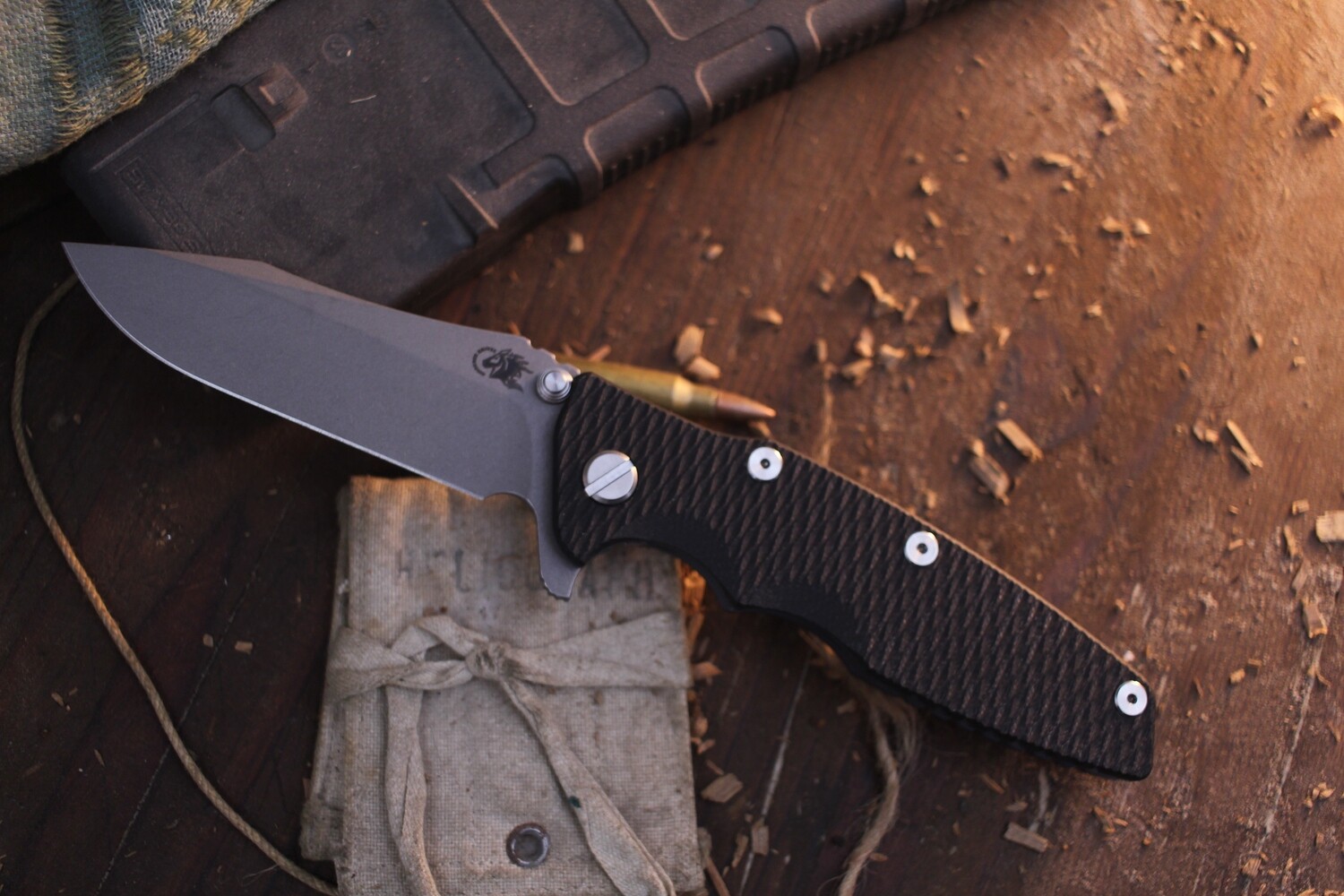 Hinderer Eklipse 3.5&quot; Framelock Flipper / Black G-10 &amp; Battle Blue Titanium / Working Finish Spear Point 20CV  ( Pre Owned )