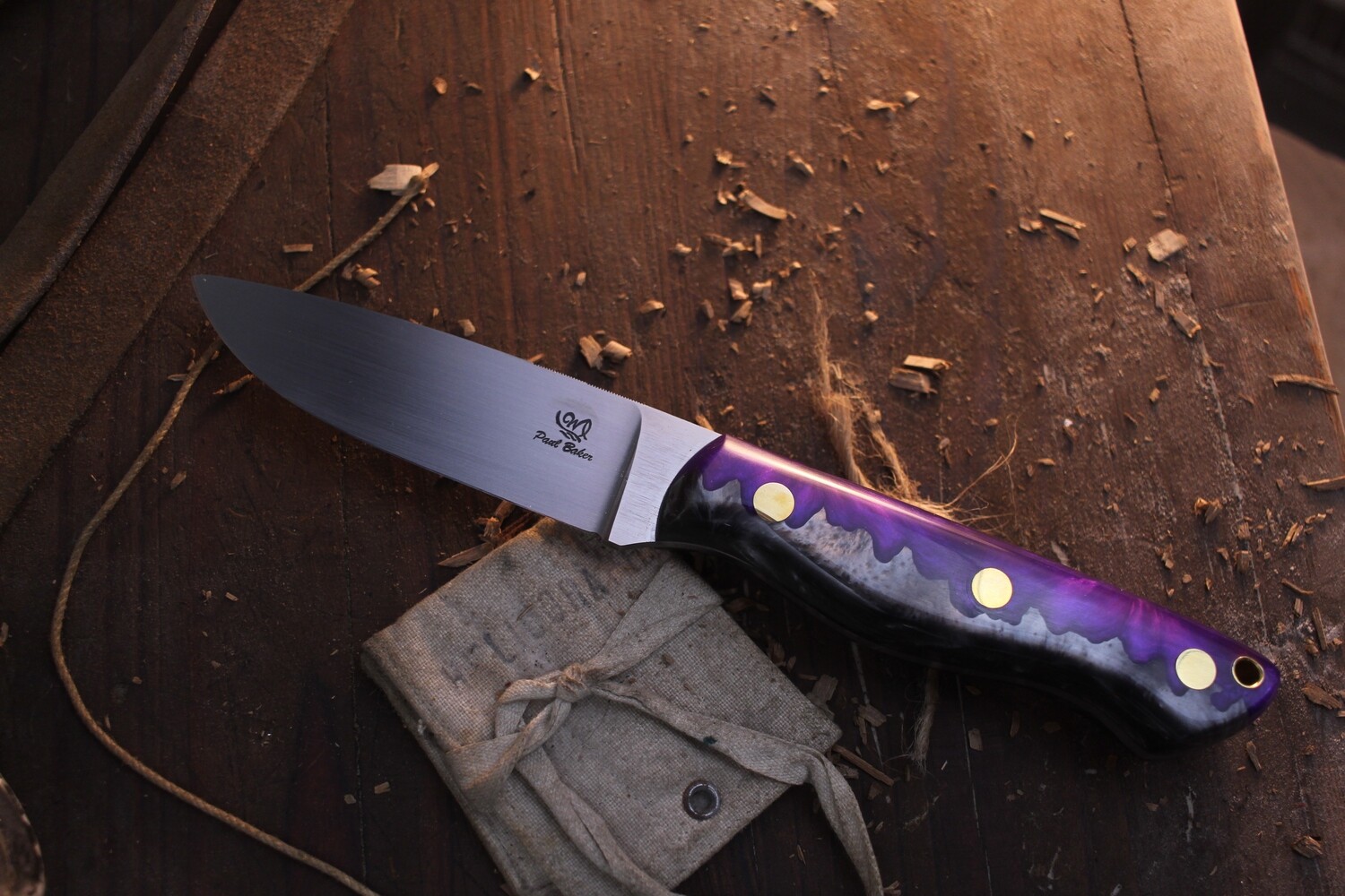 Wild River 5&quot; Fixed Blade / Silver &amp; Purple Epoxy / Satin A2