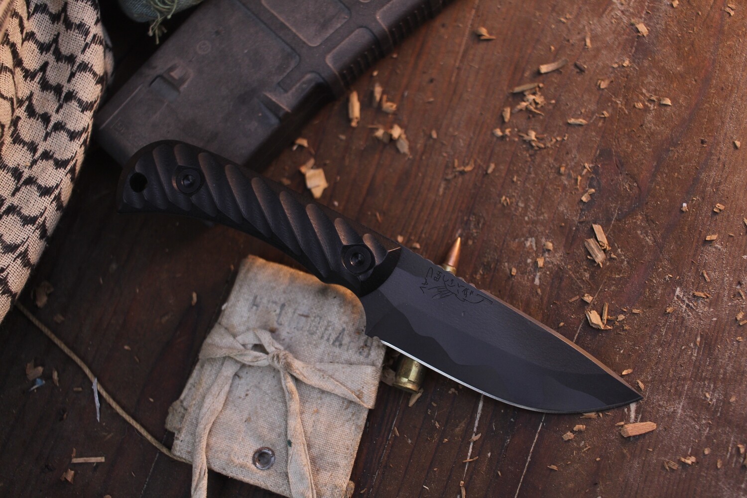 Half Face Blade Cav Jr. 3.5&quot; Fixed Blade / Black Fluted G-10 / Black Ghost Multi Cam Cerakote S35VN