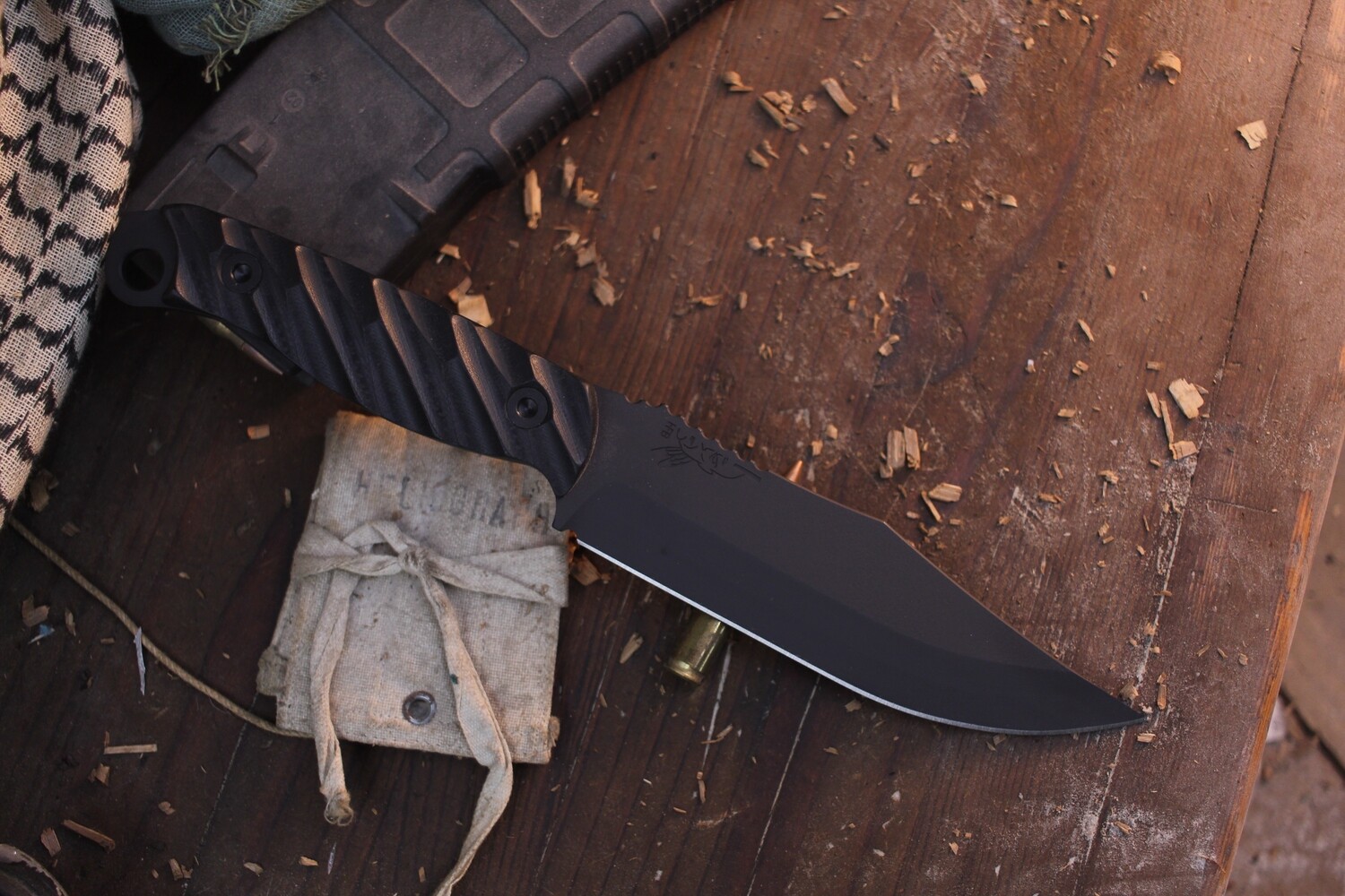 Half Face Blade Crow Scout 5&quot; Fixed Blade / Black G-10 / Armor Black Cerakote S35VN