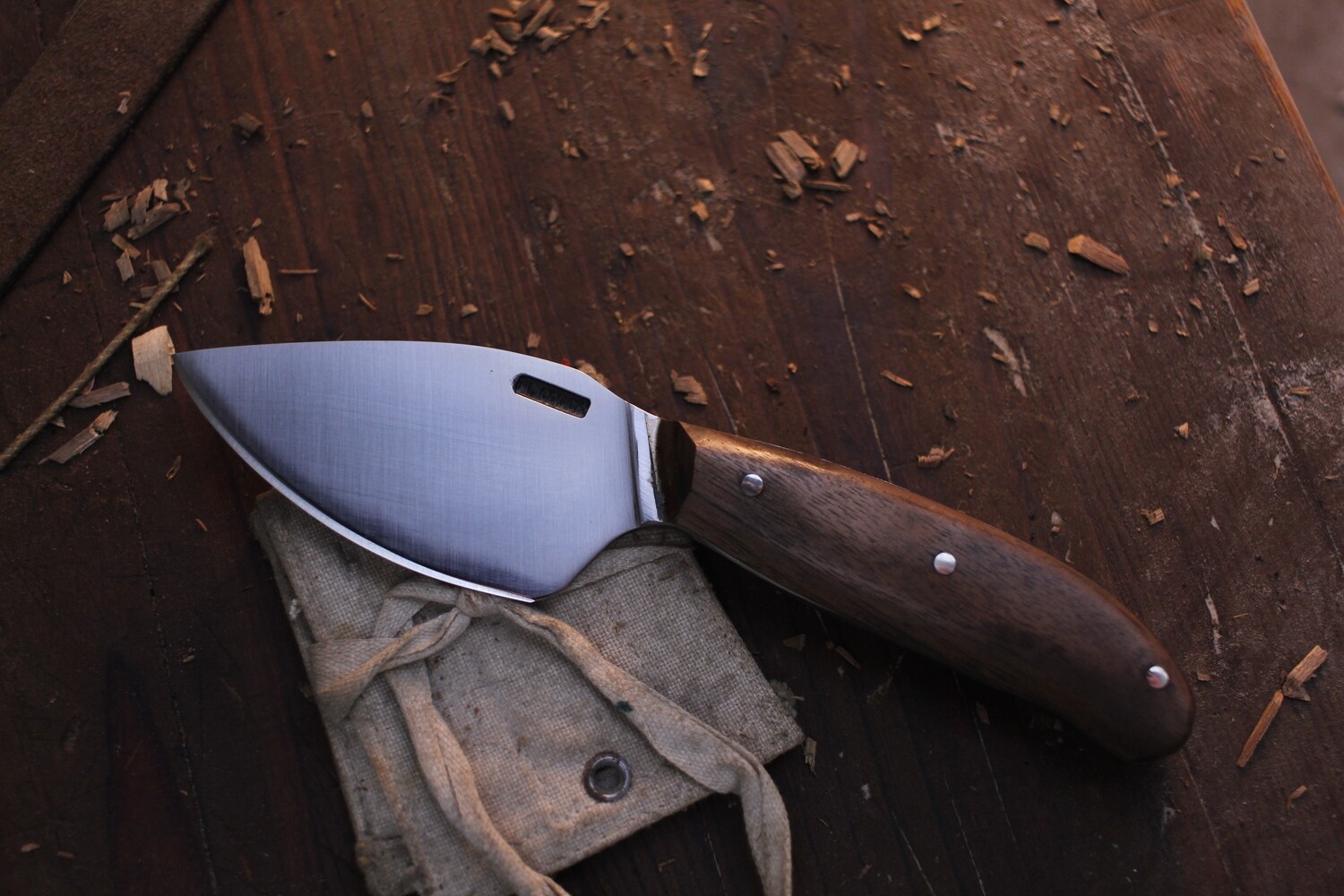 Mark Couch 2.75” Drop Point Skinner /  Walnut / Forged Satin 52100