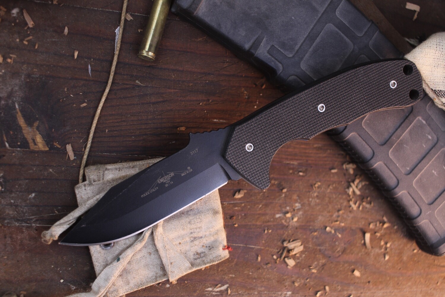 Emerson Police Utility 3.625&quot; Fixed Blade / Black G-10 / Black 154CM ( Pre Owned )