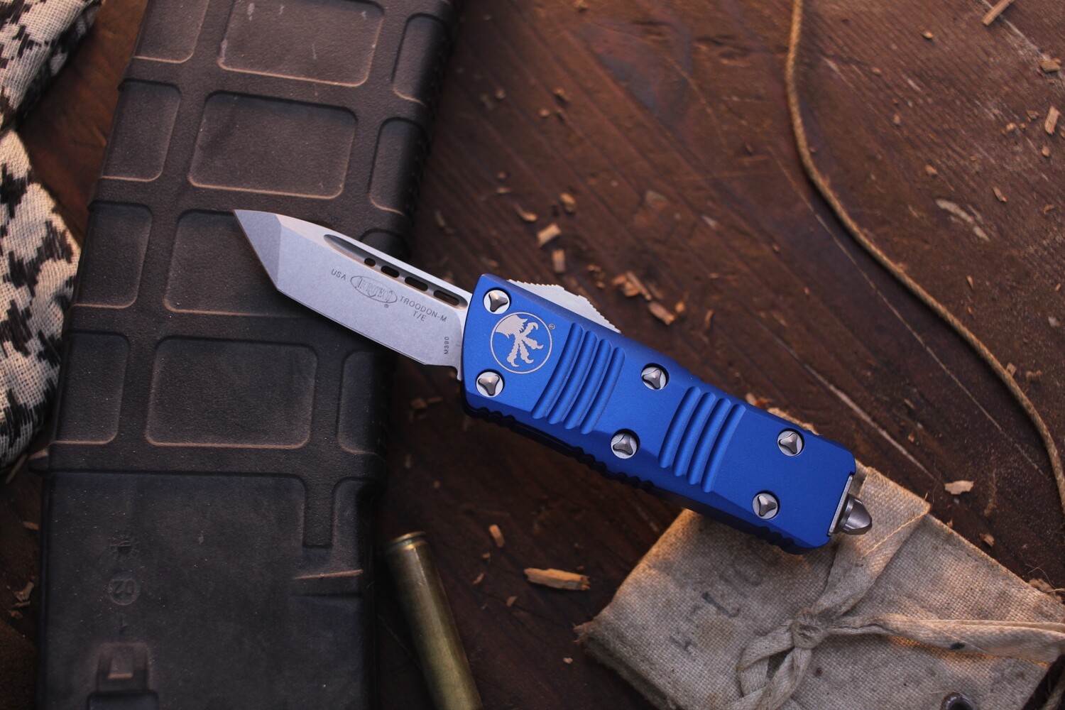 Microtech Troodon Mini T/E 1.98&quot; OTF Auto / Blue Aluminum / Stonewashed