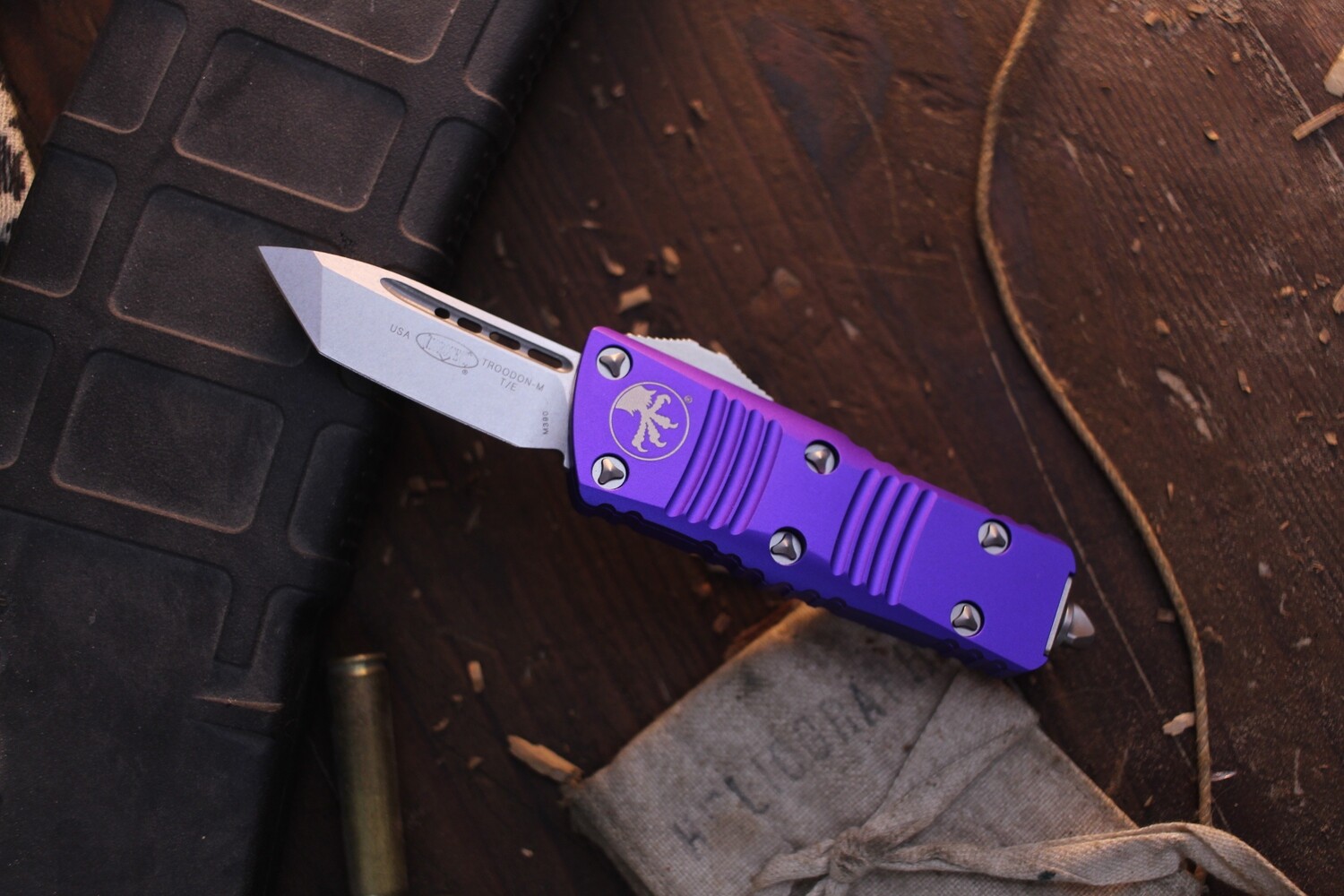 Microtech Troodon Mini T/E 1.98&quot; OTF Auto / Purple Aluminum / Stonewashed