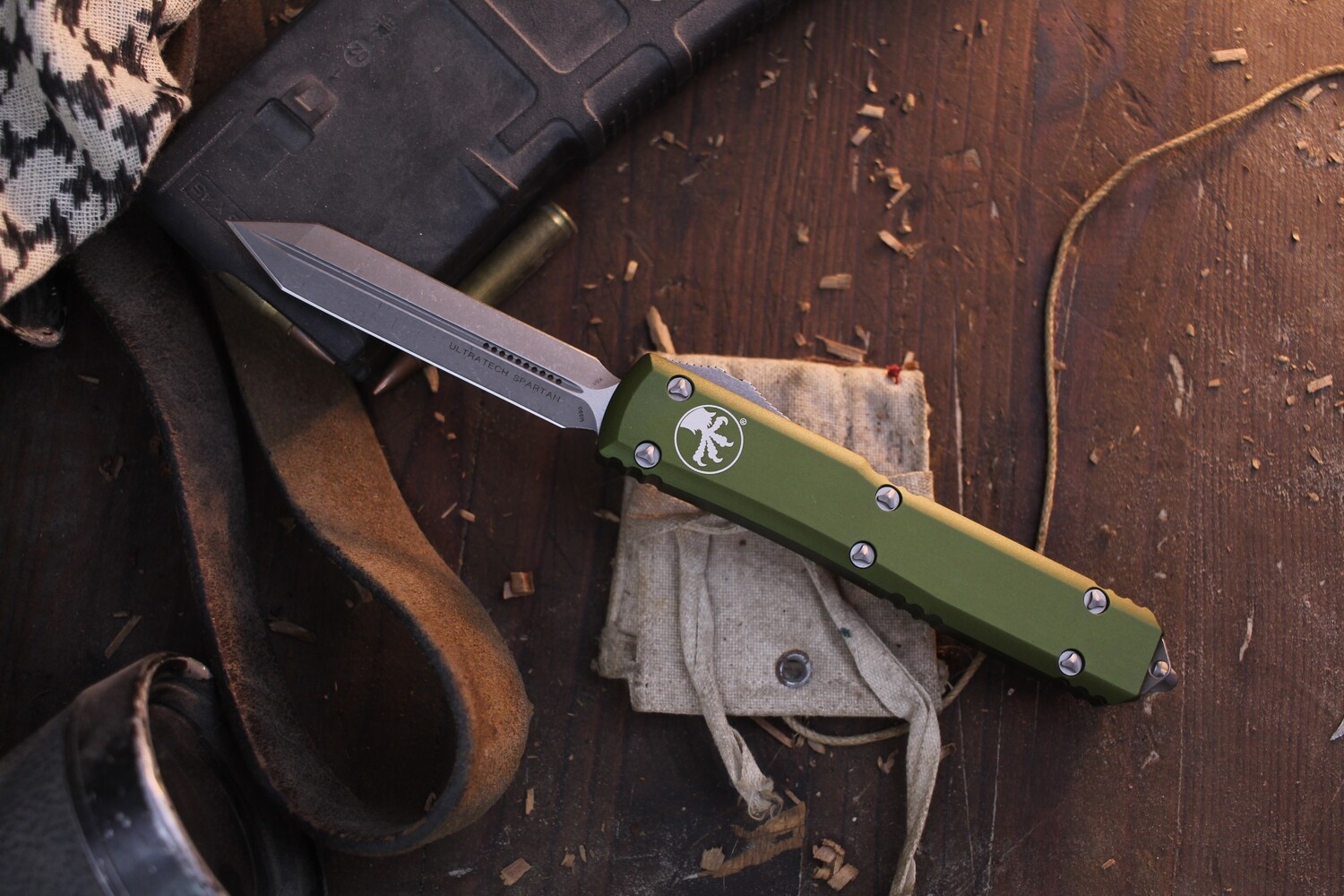 Microtech Spartan Ultratech 3.46” OTF Auto / OD Green Aluminum / Apocalyptic