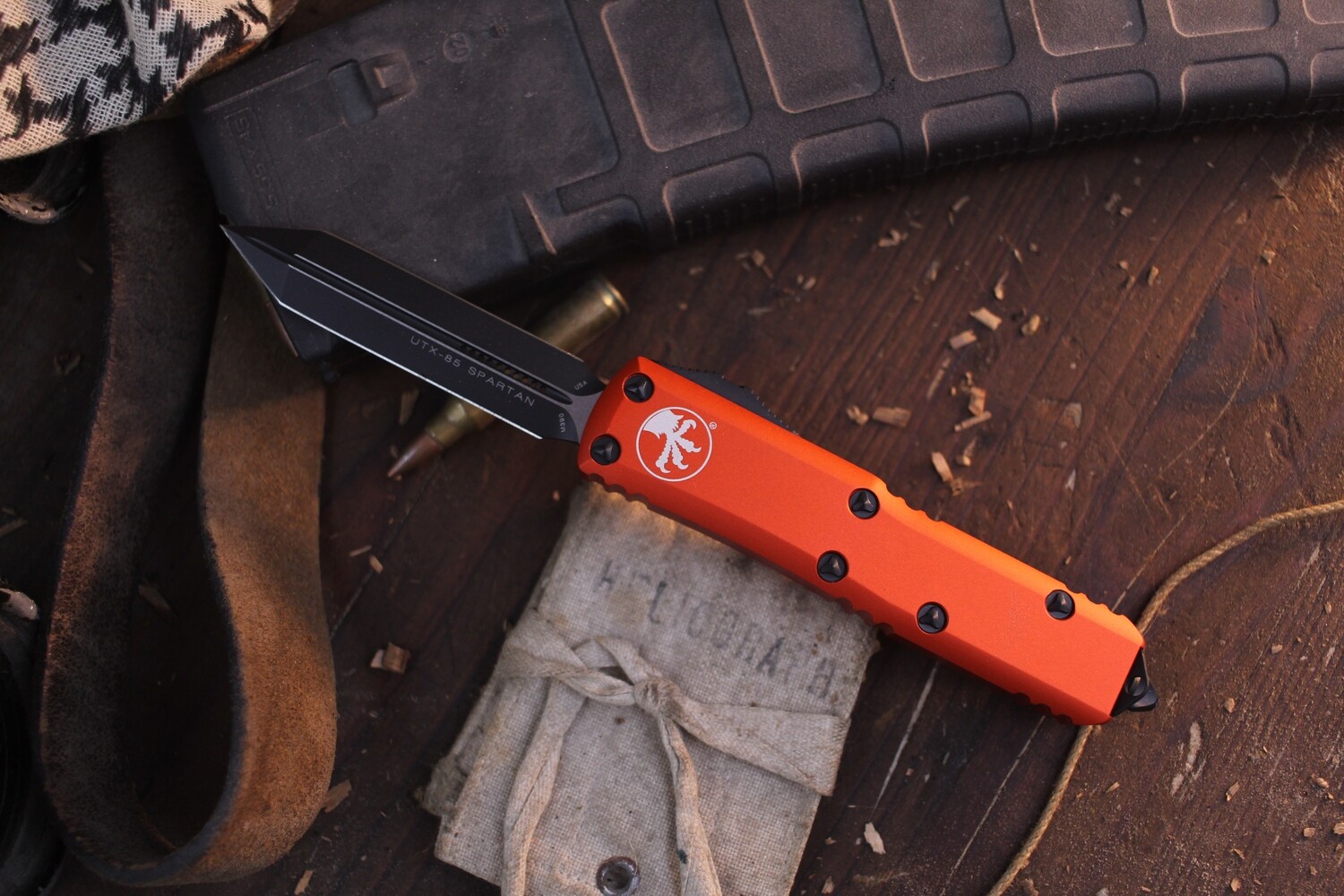 Microtech Spartan UTX-85 3.1&quot; OTF Automatic / Orange Aluminum / Black