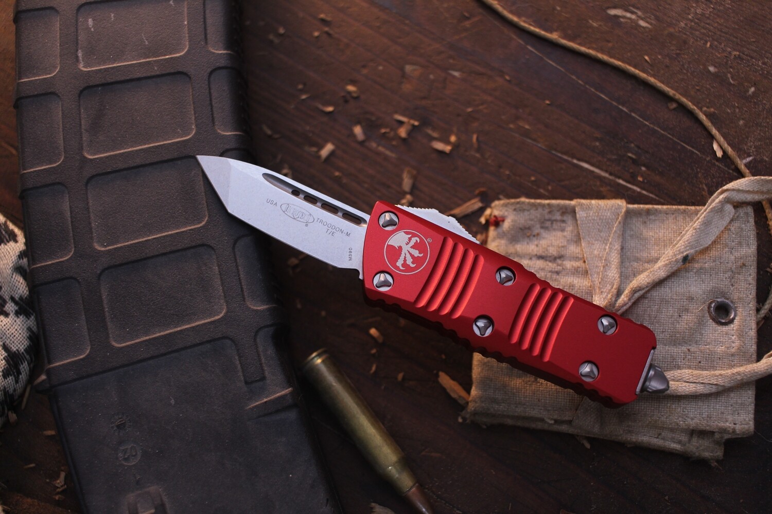 Microtech Troodon Mini T/E 1.98&quot; OTF Auto / Red Aluminum / Stonewashed