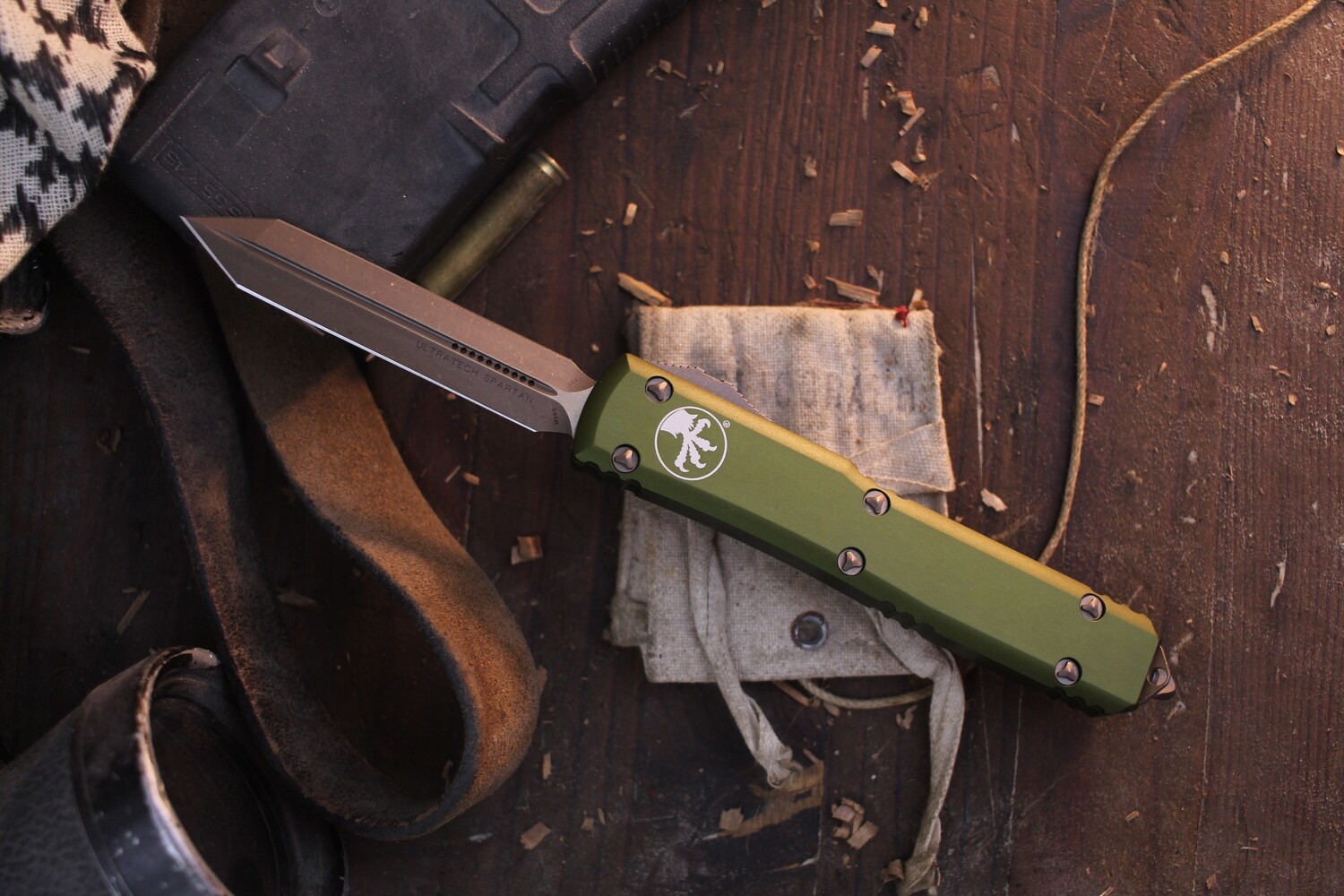 Microtech Spartan Ultratech 3.46” OTF Auto / OD Green Aluminum / Bronze Apocalyptic