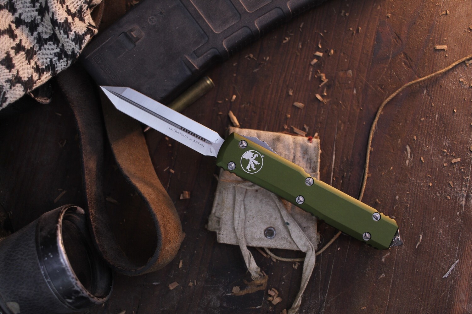 Microtech Spartan Ultratech 3.46” OTF Auto / OD Green Aluminum / Satin