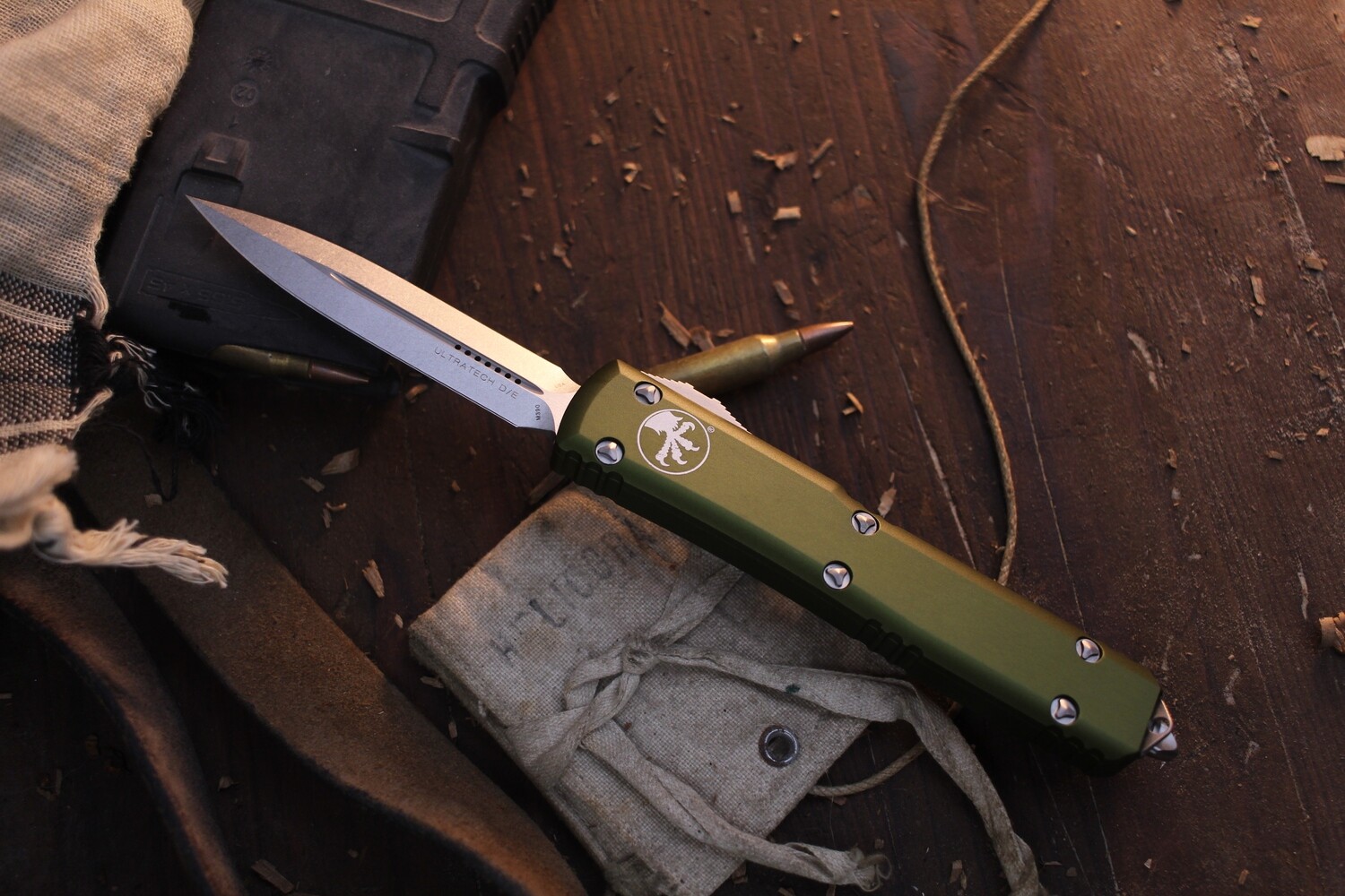 Microtech Ultratech D/E 3.4” OTF Auto / OD Green Aluminum / Stonewashed