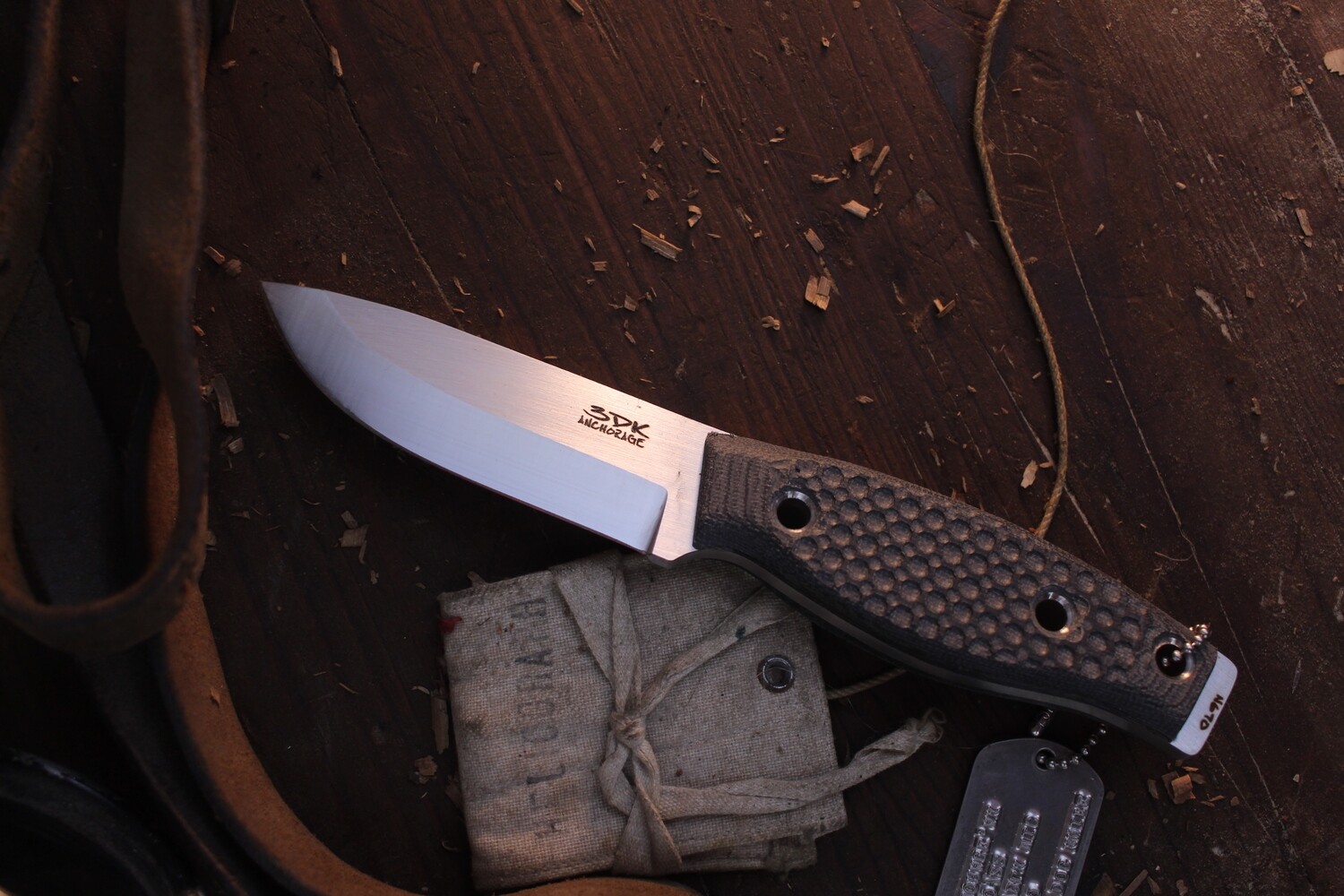 3DK Fuukko 3.75&quot; Fixed Scandi, N690 Blade / DTA Textured Black Micarta