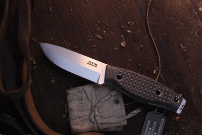 3DK Fuukko 3.75&quot; Fixed Scandi, N690 Blade / DTA Textured Black Micarta
