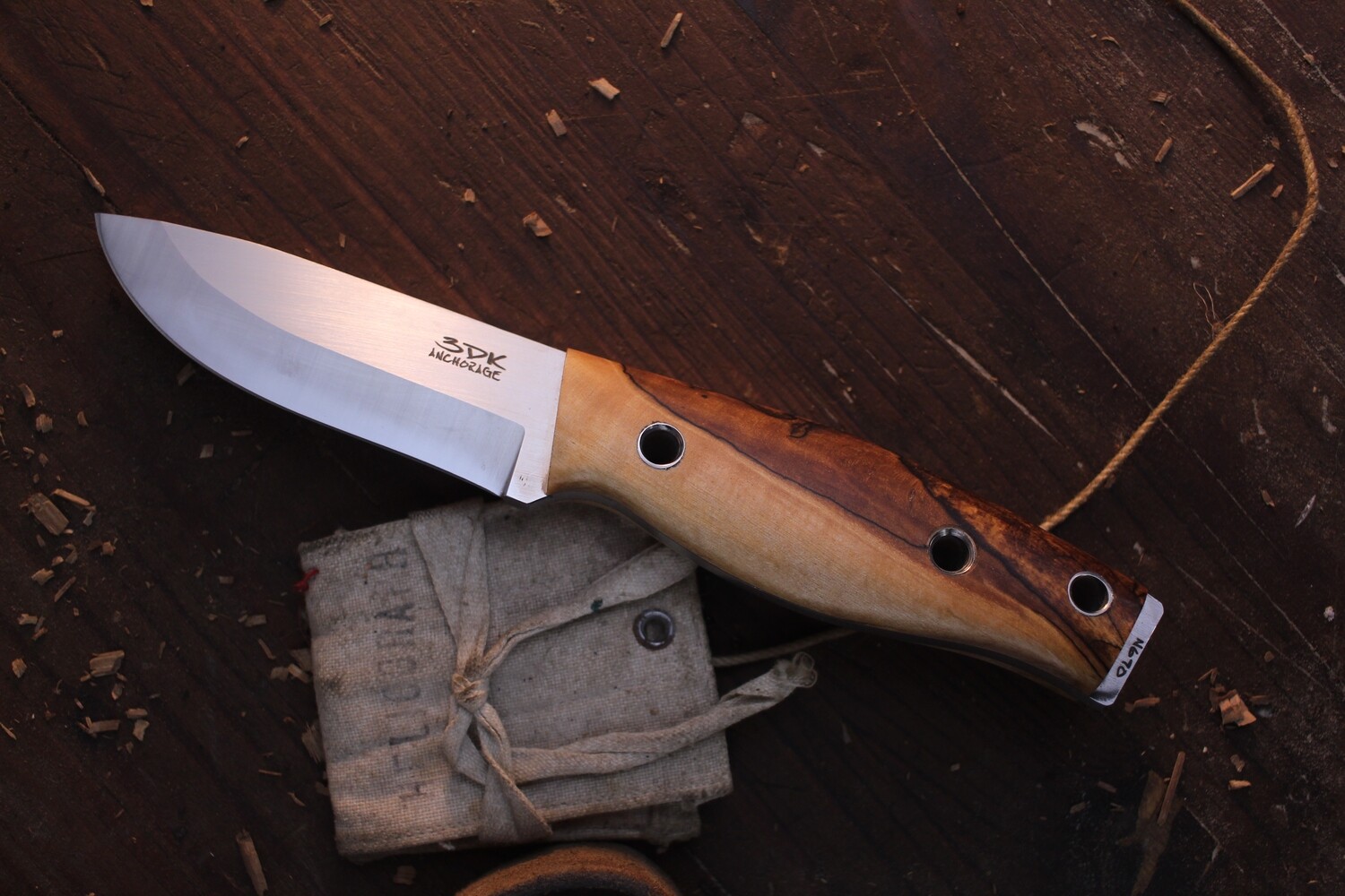 3DK Fuukko 3.75&quot; Fixed Scandi, N690 Blade / Box Elder Burl Scales