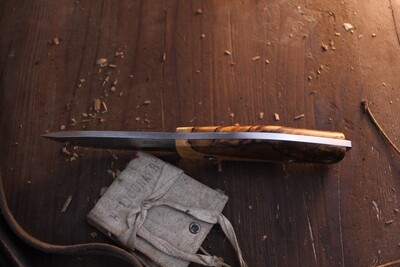 3DK Fuukko 3.75" Fixed Scandi, N690 Blade / Box Elder Burl Scales