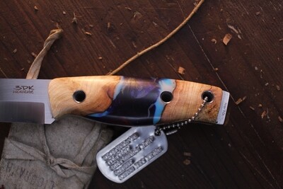 3DK Fuukko 3.75" Fixed Scandi, N690 Blade / Maple Burl &amp; Northern Lights Epoxy