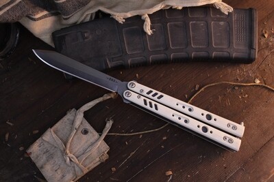 BRS Replicant ALT 4.5&quot; Balisong / White G10 &amp; Purple Titanium / Satin 154CM ( Pre Owned ) 