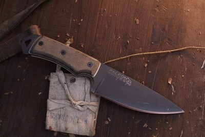 Falcon Knives Jump Master 4.5” Fixed Blade Combat Knife / Natural Micarta & White G-10 Liners / Gray 52100 ( Pre Owned )