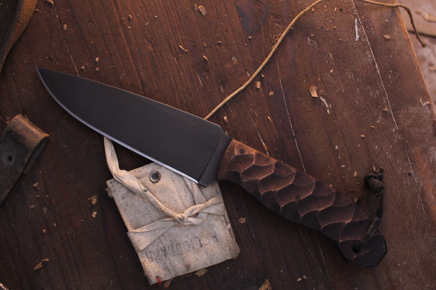 Winkler Knives Drop Point Crusher 5.25" Fixed Blade / Sculpted Maple / Black 80CrV2 ( Pre Owned )