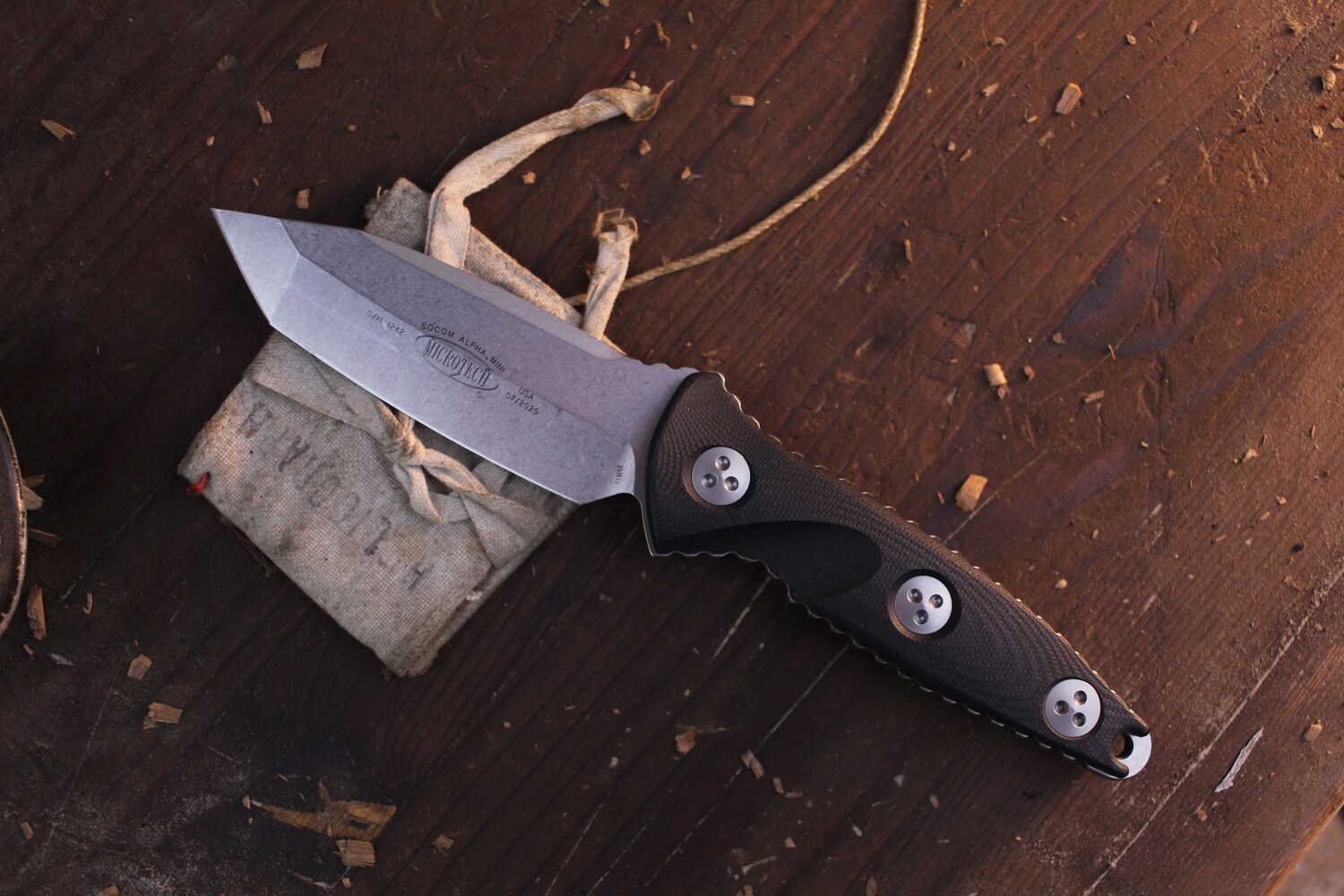Microtech Socom Alpha Mini 3.75&quot; Tanto Fixed Blade Knife / G-10 / Stonewash ( Pre Owned )